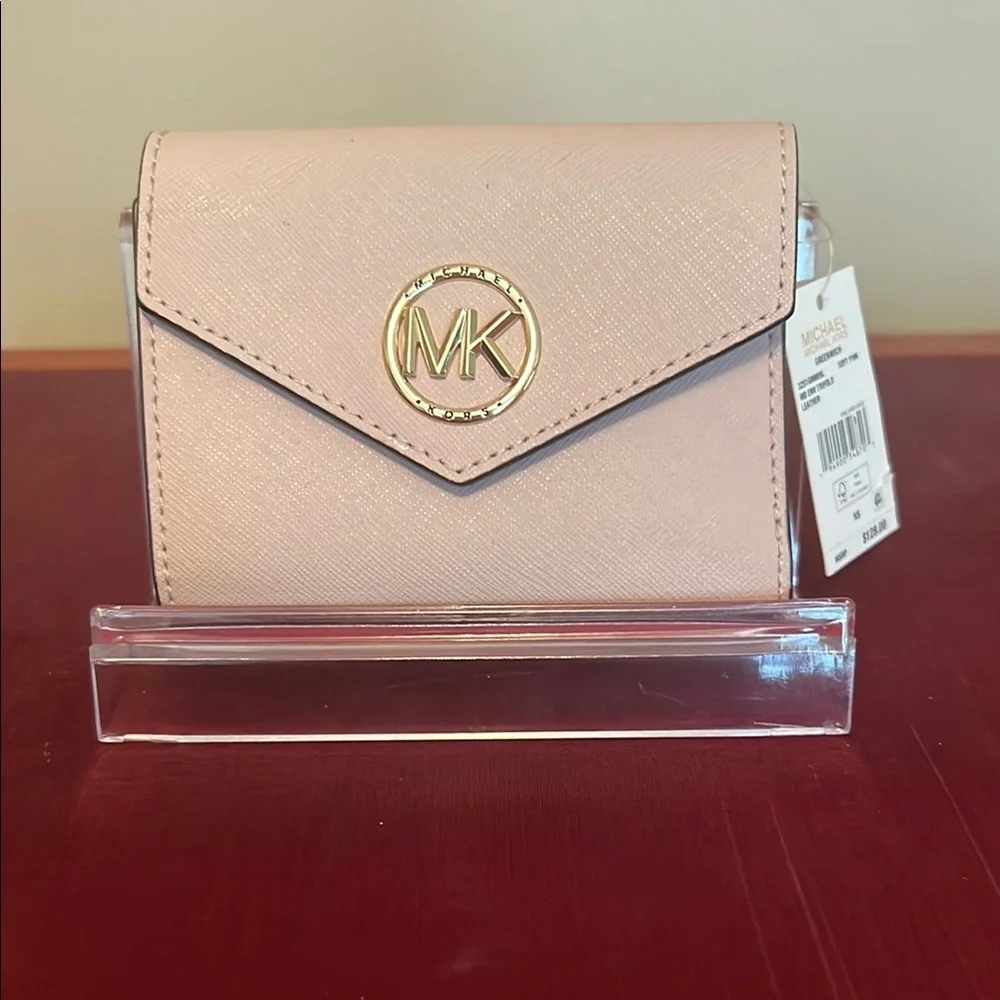 Michael Kors Soft Pink medium envelope trifold wallet